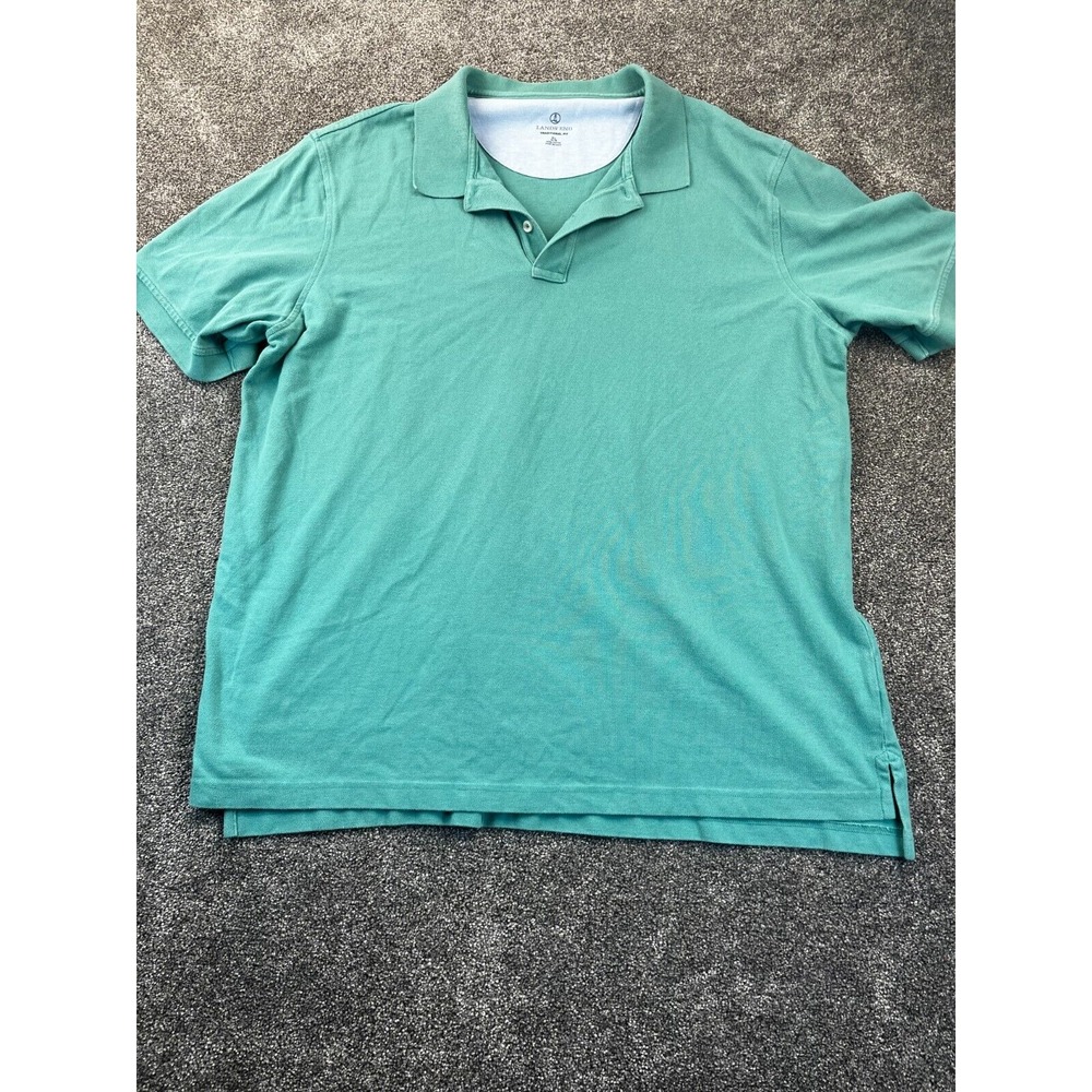 Lands End Polo Shirt Mens XL Lime Green Cotton Traditional Fit Short Sleeve Golf